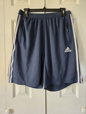 adidas Navy Athletic Shorts with White Side Stripes
